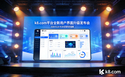 k8.com平台全新用户界面升级发布会展示屏幕